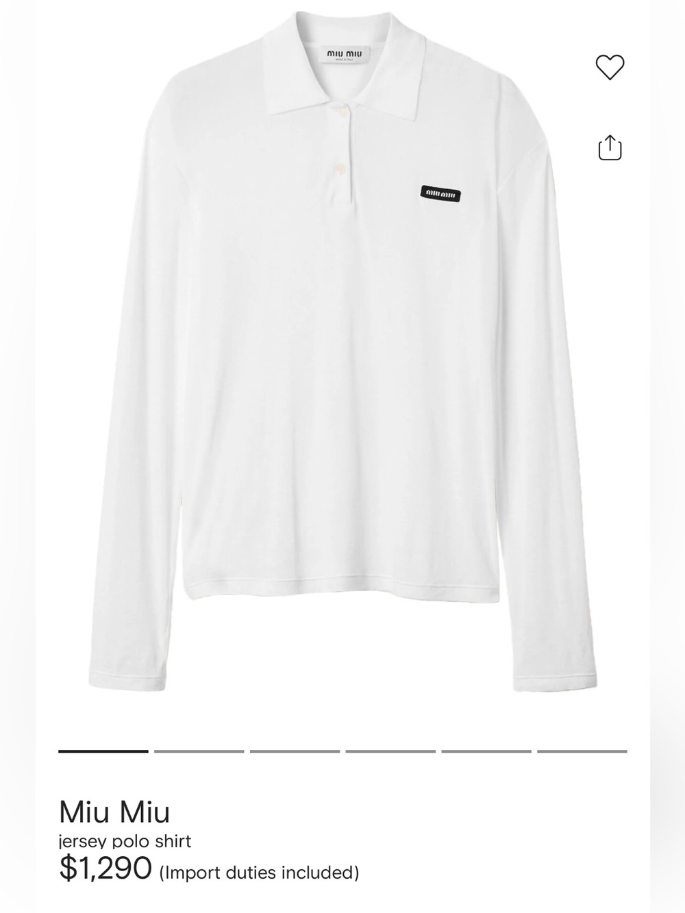 Miu Miu White Long-Sleeve Jersey Polo